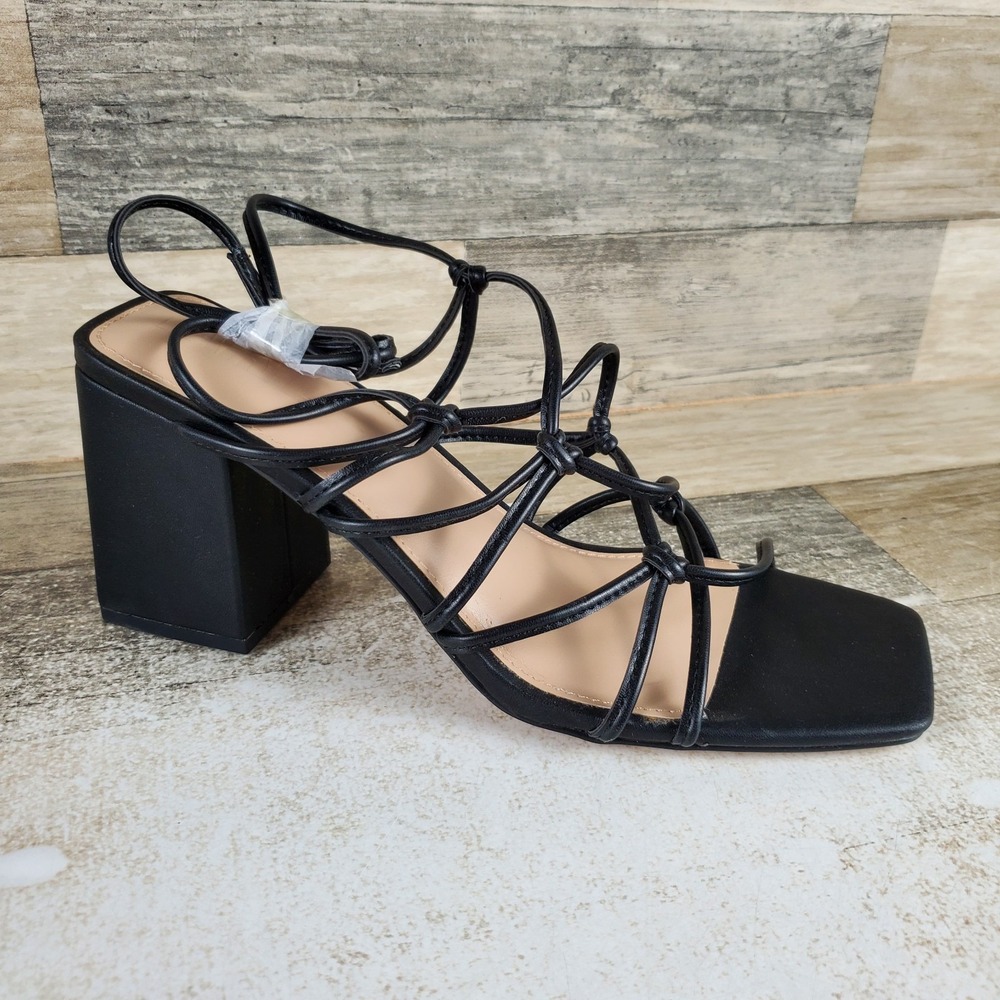 Faryl by Farylrobin Zayne Womens Strappy Sandals Sz 9.5 Black Ankle Strap Block